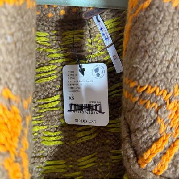 FREE PEOPLE OPTIMISTIC CARDIGAN CITRUS TAN COMBO NWT - Picture 7 of 7